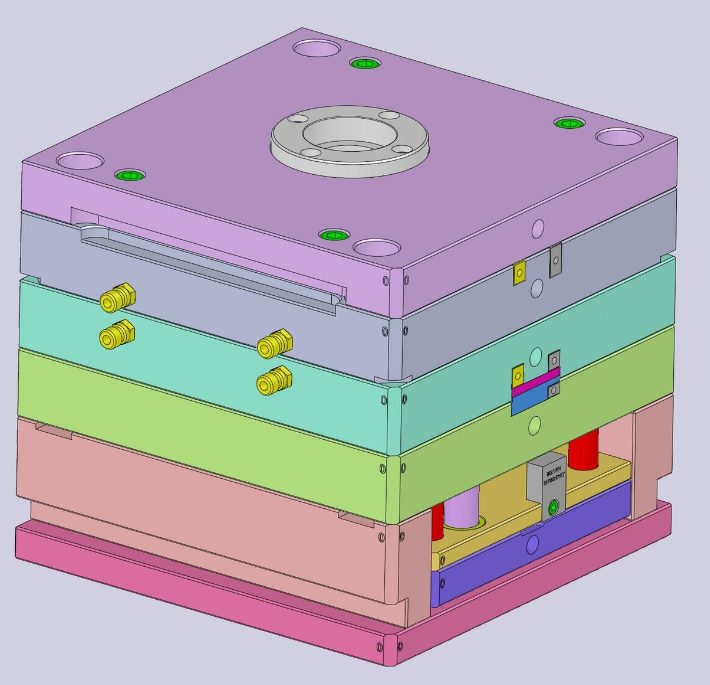 A multi-plate injection mold assembly designed in Cimatron