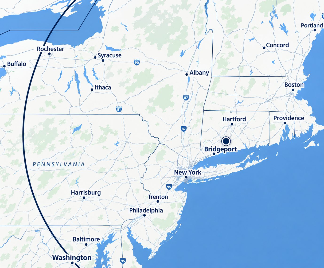 Map of the Northeast showing Empire Tool's location near Bridgeport, Connecticut